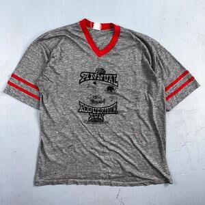 Rouge River Run V Neck Gray VTG T Shirt 80s Single Stitch Cars Graphic Rare Cool